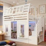 Lit superpos� enfant 90 x 200 cm avec led et escalier de rangement lit double enfant protection anti ...