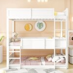 Lit superpos� enfant 90x200 cm, design � traverse haute avec protection antichute, lattes en bois massif, ...