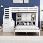 Lit superpos� enfant 90x200, lit mezzanine 2 places 140x200 cm, lit enfant, avec escalier de rangement ...