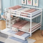 Lit superpos� 140x200 cm, lit superpos� enfant avec lit gigogne et escalier, garde - corps hauts, blanc, ...