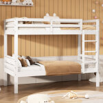 Lit superpos 90x200 cm lit enfant 2 places avec chelle d'angle et protection antichute, en pin, blanc ...