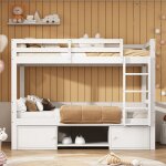 Lit superpos 90x200 cm lit enfant 2 places avec tagres  chaussures et casiers, 2 lits simples, en ...