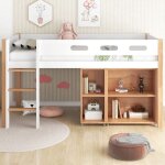 Lit mezzanine 90x200 cm lit enfant avec armoire mobile, escalier, cadre de lit en bois massif et barrière ... Lit mezzanine 90x200 cm lit enfant avec armoire mobile, escalier, cadre de lit en bois massif et barrière ...
