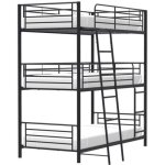 Lits superposes en metal - noir - sommiers inclus - 3x90x190 cm - trio