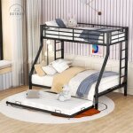 Lit superposé en métallique avec lit extensible 90(140)x200cm - lit d'adolescents avec échelle des 2 ... Lit superposé en métallique avec lit extensible 90(140)x200cm - lit d'adolescents avec échelle des 2 ...