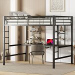 Lit mezzanine 140x200 cm, lit en métal avec bureau et 2 étagères, pour enfants, adolescents et adultes, ... Lit mezzanine 140x200 cm, lit en métal avec bureau et 2 étagères, pour enfants, adolescents et adultes, ...