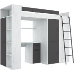 Bim furniture - armoire lit bureau d'enfants verana p h190x120x236cm de graphite blanc
