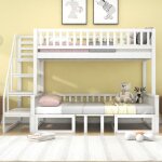 Redom - lit superpos enfant 90x200cm & 120x200cm avec escalier et table rglable, canap en bois, cadre ...