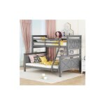 Lit superpos� 90 / 140x200cm en bois de pin - avec barri�res et �chelle - gris