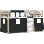 Lit superpos� avec rideaux blanc - noir 80x200 bois pin massif