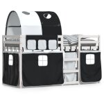 Vidaxl - lit superpos� avec rideaux blanc / noir 90x190 cm bois pin massif