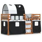 Vidaxl - lit superpos avec rideaux blanc / noir 90x190 cm bois pin massif