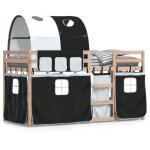 Vidaxl - lit superpos avec rideaux blanc / noir 90x190 cm bois pin massif