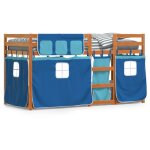 Lit superposé avec rideaux bleu 90x190 cm bois pin massif Lit superposé avec rideaux bleu 90x190 cm bois pin massif