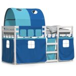 Lit superpos avec rideaux bleu 90x190 cm bois pin massif