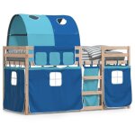 Lit superpos avec rideaux bleu 90x200 cm bois pin massif