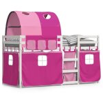 Lit superpos avec rideaux rose 90x190 cm bois pin massif