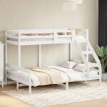 Vidaxl ? lit superpos� en bois massif 90x200 / 140x200 cm ? couleur blanc ? dimensions totales 207 x ...