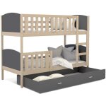 Nova confort - lit superpos tedy 90x190 cm - 2 matelas , 2 sommiers et tiroir inclus pin - gris
