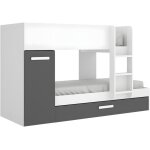 Dekit - lits superpos�s avec tiroir lit gigogne et rangements 3 x 90 x 190 cm - anthracite et blanc - ...