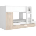 Dekit - lits superpos�s avec tiroir lit gigogne et rangements 3 x 90 x 190 cm - blanc et naturel - anthony ...