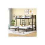 Libert� ? lit superpos� triple 90x200 cm ? m�tal noir avec �chelle et rail de s�curit� ? conception robuste ...