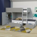Les tendances - lit superposé twin 90x190 avec armoire et tiroirs + 2 sommiers / blanc et gris / Les tendances - lit superposé twin 90x190 avec armoire et tiroirs + 2 sommiers / blanc et gris /