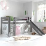 Les tendances - lit surlev 90x200 cm avec toboggan gris dcor chaumire - pino