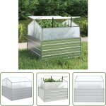 Lit sur�lev� de jardin avec serre 100x100x85 cm argent� - jardiniere metal - pot de fleurs exterieur ...
