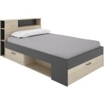 Vente - unique - lit avec tête de lit rangements et tiroirs - 120 x 190cm - coloris : naturel et anthracite ... Vente - unique - lit avec tête de lit rangements et tiroirs - 120 x 190cm - coloris : naturel et anthracite ...