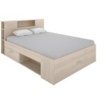Vente - unique - lit avec tête de lit rangements et tiroirs - 160 x 200 cm - coloris : naturel - leandre ... Vente - unique - lit avec tête de lit rangements et tiroirs - 160 x 200 cm - coloris : naturel - leandre ...