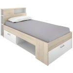Vente - unique ? lit avec tiroirs 90 x 190 cm ? t�te de lit avec rangements ? 2 tiroirs coulissants ? ...