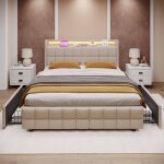 Wishdor - lit 180x200 cm avec tiroir, lit adulte led, lit capitonné beige avec fonction de chargement ... Wishdor - lit 180x200 cm avec tiroir, lit adulte led, lit capitonné beige avec fonction de chargement ...