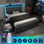 Wishdor - lit avec tiroirs lit adulte lit double 160 x 200 cm avec fonction de chargement usb type c, ...