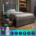Wishdor - lit avec tiroirs lit adulte lit simple 90 x 200 cm avec fonction de chargement usb type c, ...