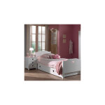 Lit avec tiroir + chevet + armoire 2 portes en pin blanc - amorena