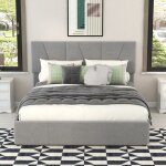 Wishdor - lit 140x200 cm avec 4 tiroirs, lit rembourr� 140x200 cm, lit adulte avec t�te de lit r�glable, ...