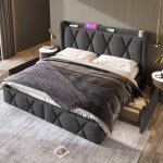 Wishdor - lit 160x200 cm avec tiroir, lit capitonn, cadre de lit avec 4 tiroirs et chargement usb, sommier ...