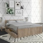 Le quai des affaires - lit twist 140x190 + 1 chevet + 1 tiroir / d�cor ch�ne blanchi / 194x144x65 cm