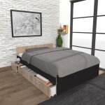 Le quai des affaires - lit twist 140x190 + 1 chevet + 1 tiroir / dcor noir et chne blanchi / 194x144x65 ...