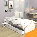 Le quai des affaires - lit twist 90x190 + chevet + tiroir / blanc / 194x94x65 cm