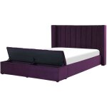 Beliani - lit en velours avec tte haute lattes et coffre 140 x 200 cm violet noyers