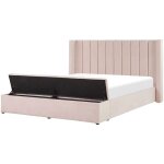 Beliani - lit en velours avec t�te haute lattes et coffre 160 x 200 cm rose pastel noyers