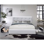 Literie julien - chloe - solide et confortable lit 140x200 avec sommier avec 4 tiroirs + tete de lit ...