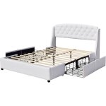 Iris - solide et confortable lit 160x200 avec sommier avec 4 tiroirs + tete de lit couleur blanc + pieds ...