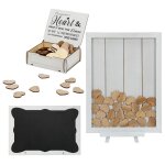 Livre d'or mariage cadeau mariage dcoration pour la fte bois blanc cadre bois avec 80 coeurs en bois ...