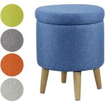 Lling - pouf de rangement rond avec pieds, grand repose - pieds en coton et lin avec housse amovible, ...