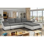 Mobilier deco - lohan - canapé d'angle convertible coffre de rangement gris et blanc - angle droit Mobilier deco - lohan - canapé d'angle convertible coffre de rangement gris et blanc - angle droit