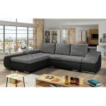 Mobilier deco - lohan - canap d'angle convertible coffre de rangement gris et noir - angle gauche