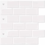 Lot de 10 pices, carrelage autocollant mtro blanc, crdence adhsive cuisine salle de bains, papier ...